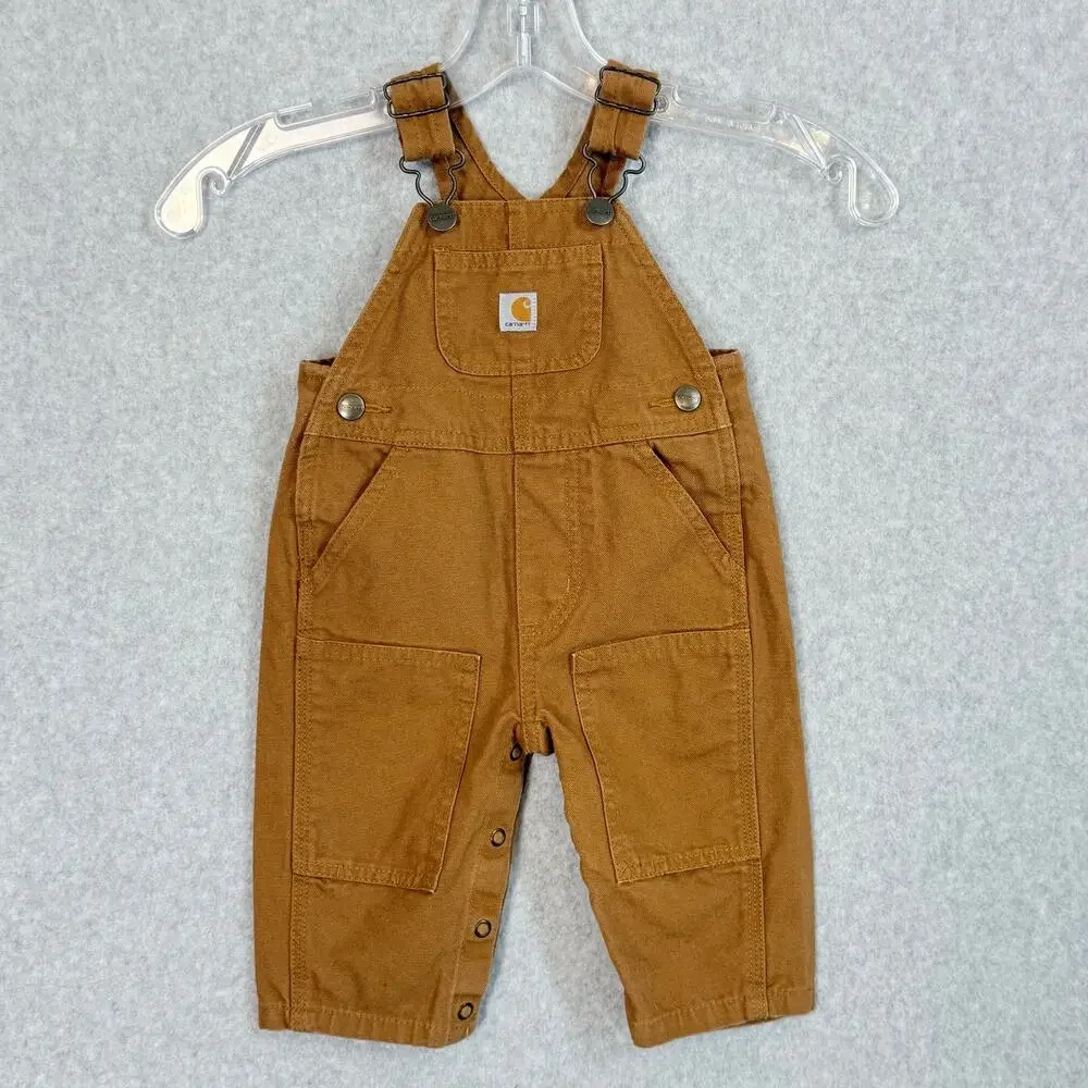 Carhartt Canvas Bib Overalls Size 6 mos. Double Knee Snap Crotch Play Mini Me
